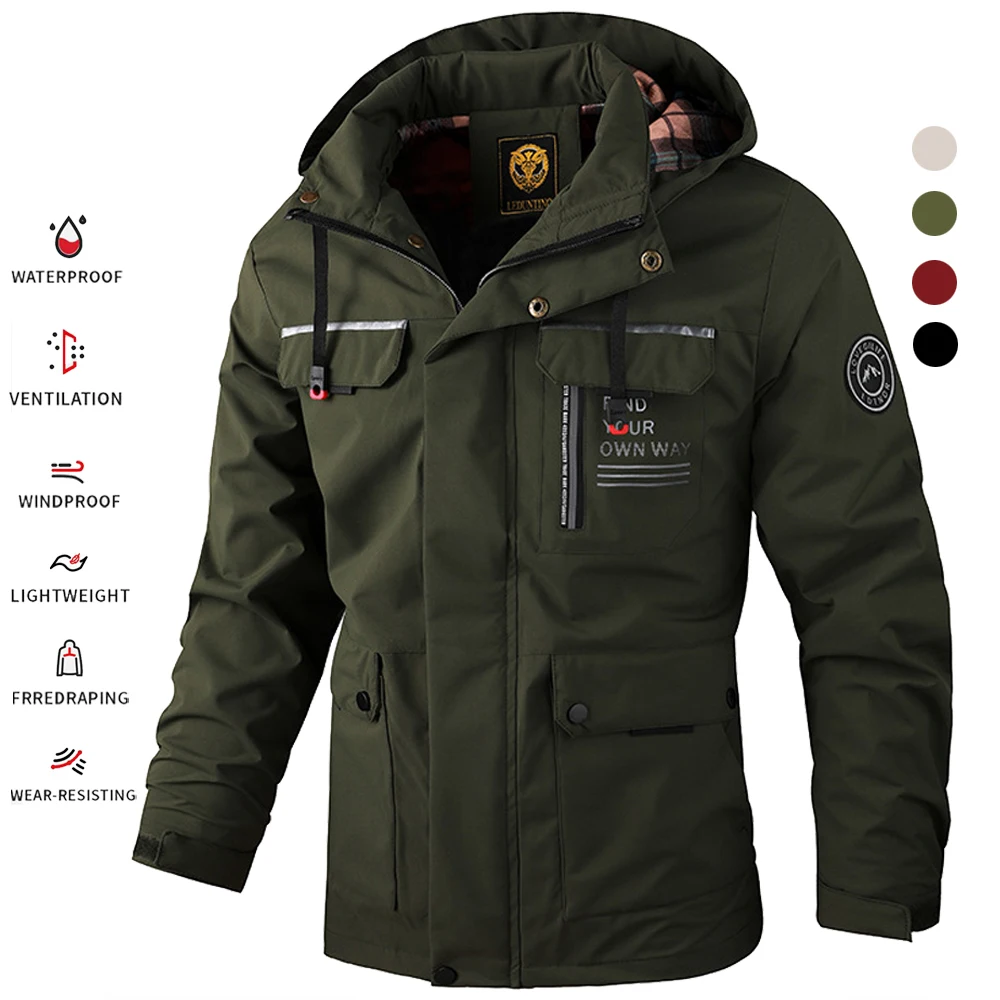 

Men Tactical Zipper Jacket Outdoor Hooded Multi Pocket Windbreaker Waterproof Fashion Coat Camping Triping Casual Spring Clothes