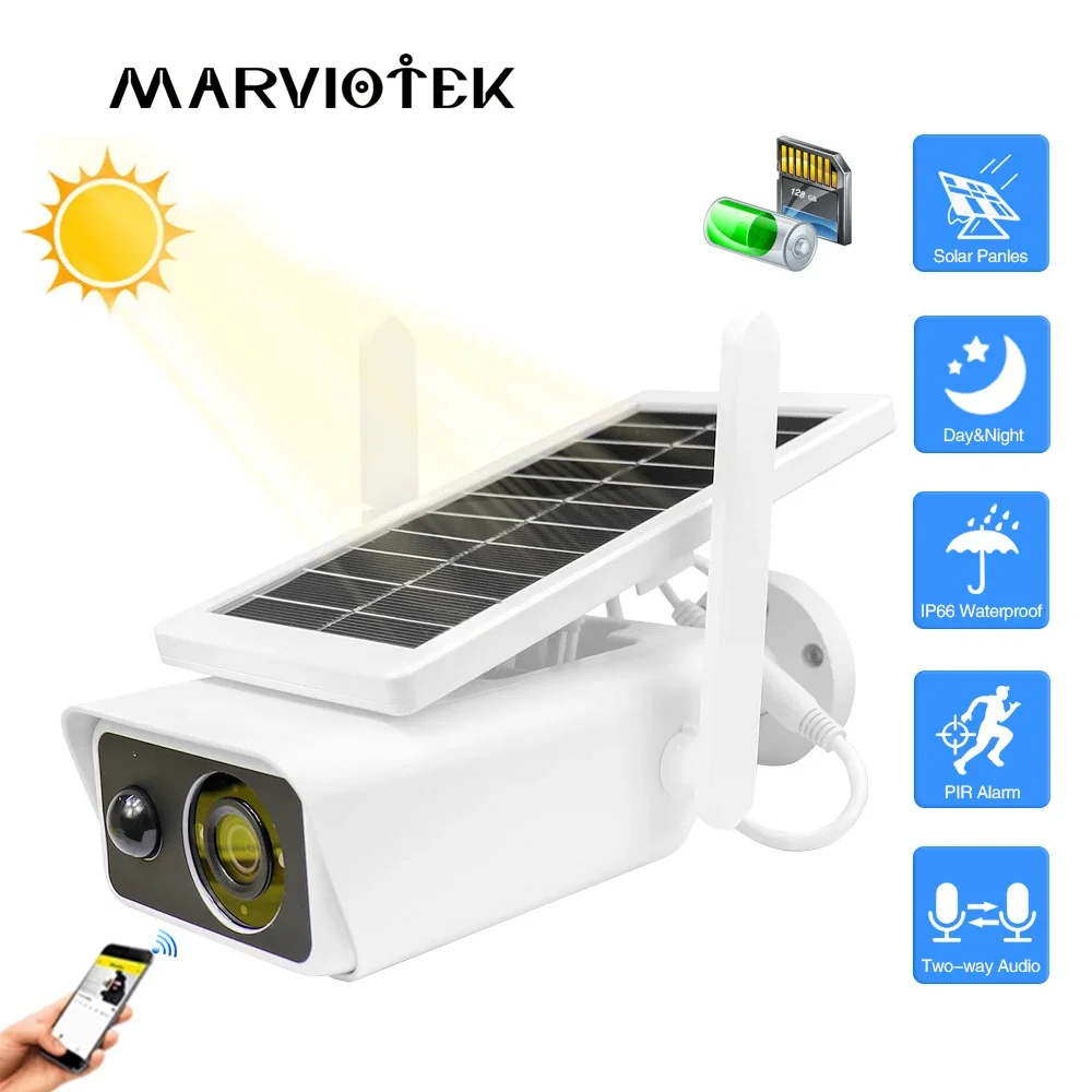 Outdoor Waterproof Wireless Security IP Camera Icsee, Solar Powered, IR Motion Detection, Night Vision, WiFi, 1080P