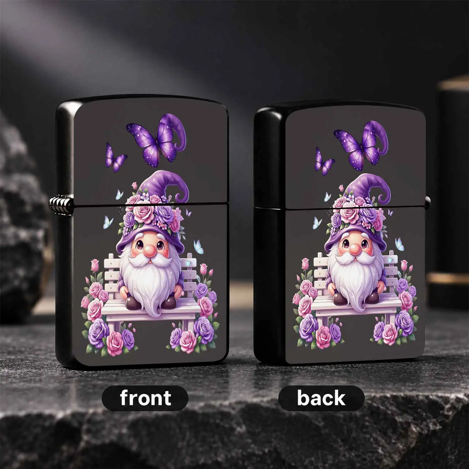 Cute Purple Floral Gnome Lighter With Glitterrose Pattern, Portable Delicate Igniter For Daily Dating Outdoor Camping, Aesthetic Festive Gift For Garden Lover, Soft Romantic Ambience Accessory For All Scenes A Humorous And Interesting Light