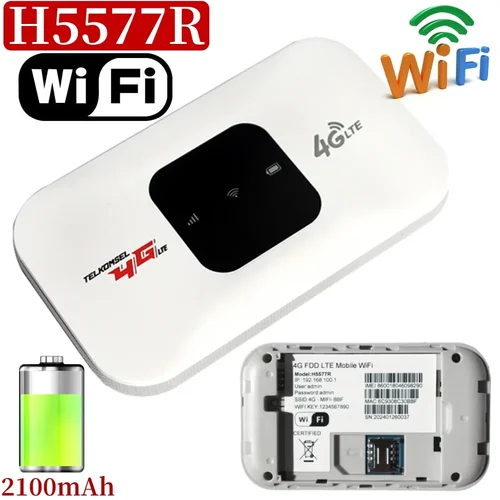 H5577R 4G Lte 와이파이 라우터 무선 핫스팟, SIM 카드 슬롯 칩, 휴대용 모뎀, 2100mAh 미니 모바일 핫스팟, 플러그 앤 플레이, 150Mbps 