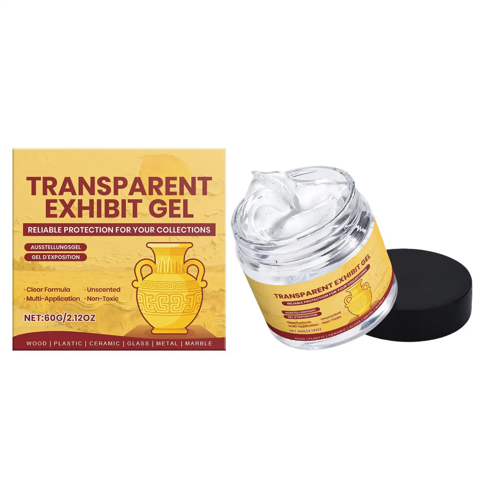 Clear Exhibit Gel 60g Clear Removable Adhesive Glue Museum Wax for Antiques Glass Ceramics Figures Decorations Keeping Delicate