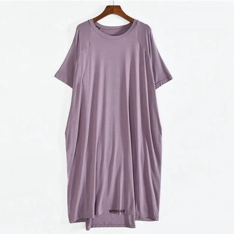 

Plus Size 10XL 140kg Modal nightgowns for women Short Sleeve Solid Color Nightshirts Lady Casual Nightdress Women Homedress