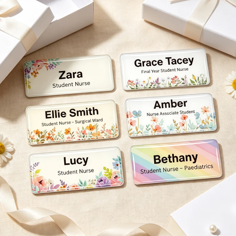 Custom Floral style Name Brooch (for Healthcare Professionals) Acrylic Job Title Sign Badge Identification Badge Jewelry Gifts
