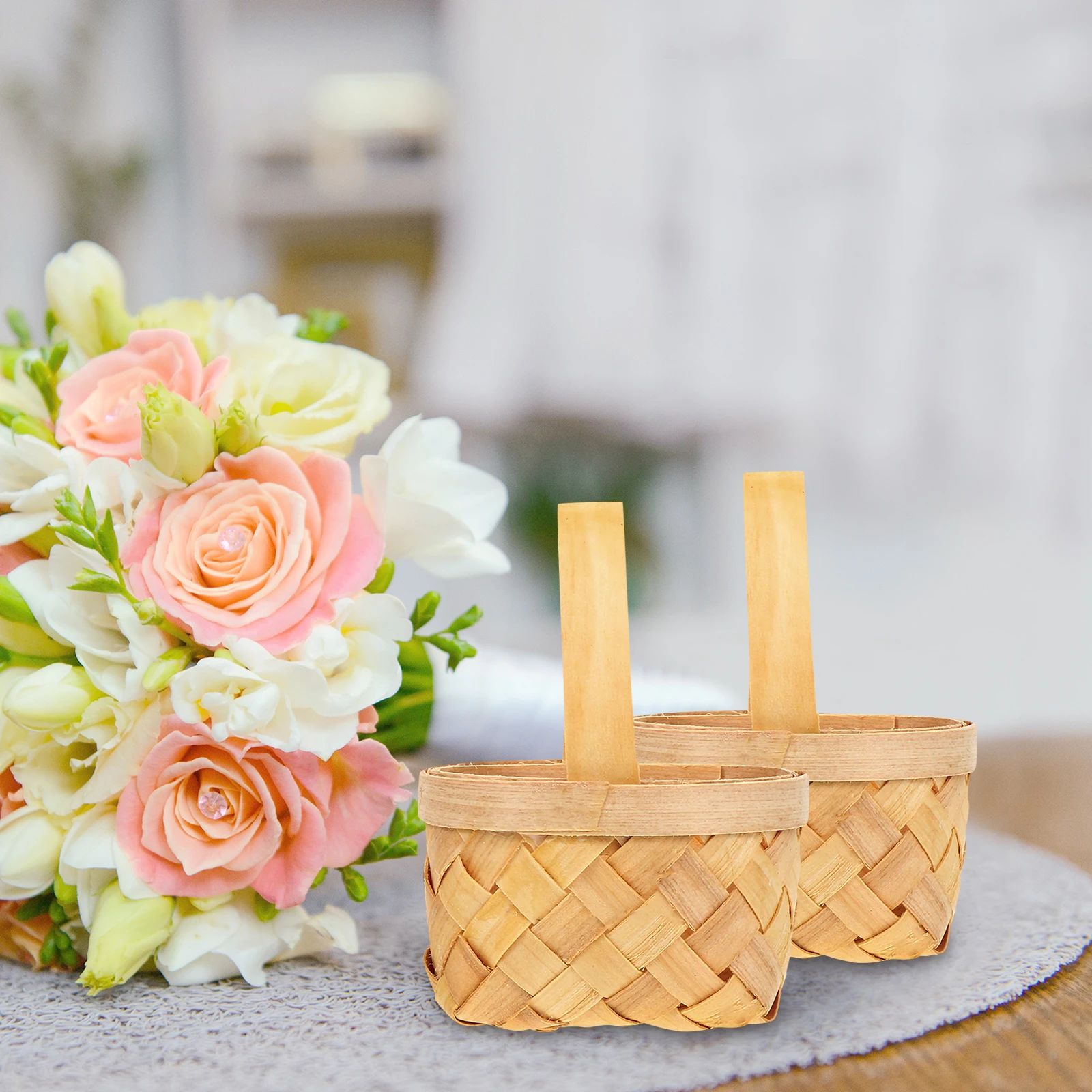 

4 Pcs Hand Woven Basket Storage Wooden Small 6 5x4 5x4cm Gifts Bride Hanging Decor Wedding Proposal Party Home Garden Hotel