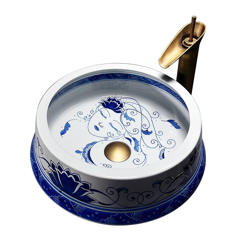 

Washbasin, countertop, balcony basin, bathroom, washbasin, blue and white, high-temperature ceramic basin, washbasin