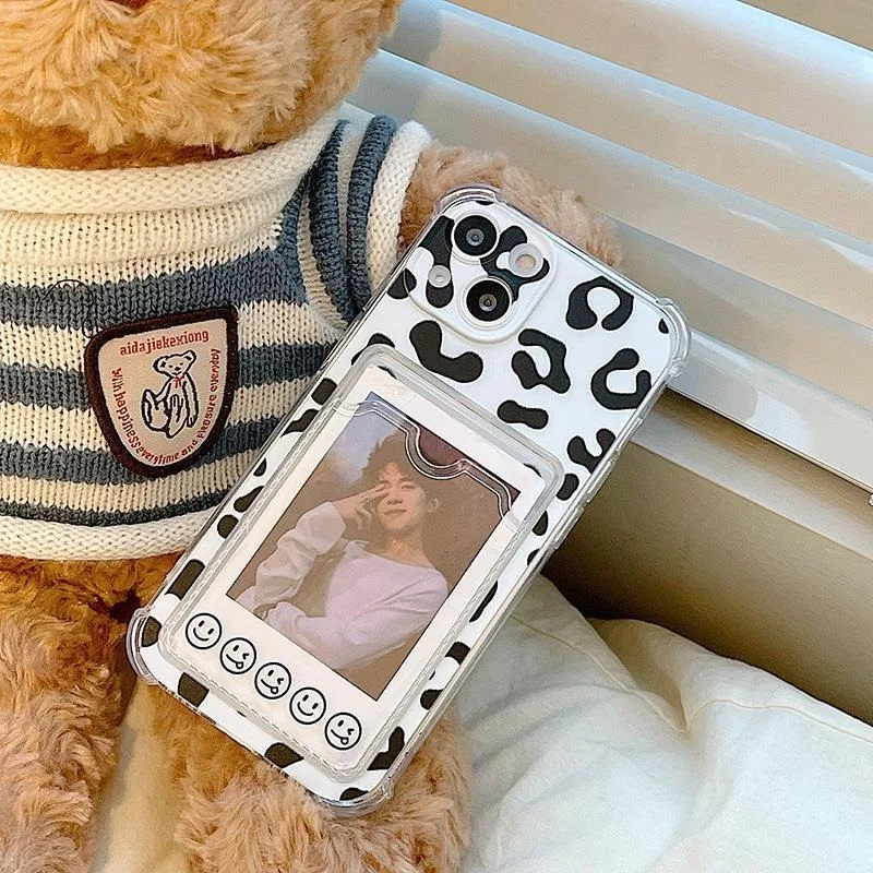 Śliczny szczęśliwy kwiatowy wzór Miękka torba na kartę Etui na telefon iPhone 16 15 14 13 12 11ProMax Mini X XS XR Plus Portfel Przezroczysta osłona