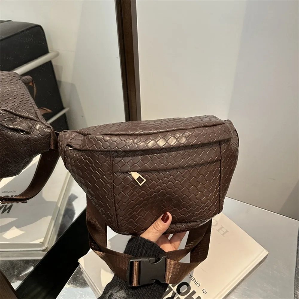 

Fashion PU Chest Packs Woven pattern Large Capacity Shoulder Bag Fanny Pack Unisex