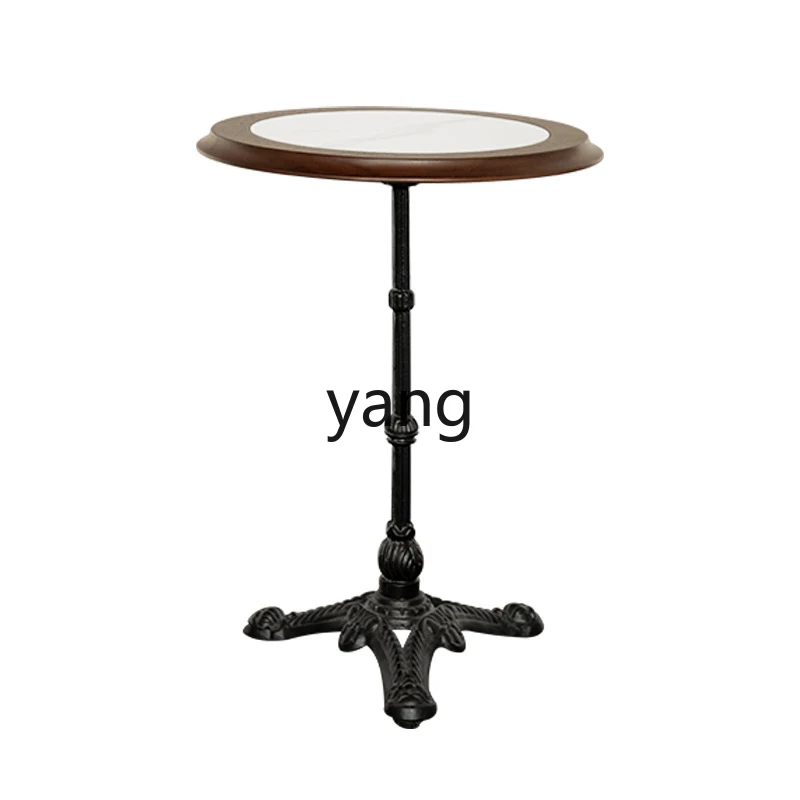 Yjq Retro Stone Plate Dining Table Iron Solid Wood round Small Coffee Table Restaurant Coffee Table Dessert Shop