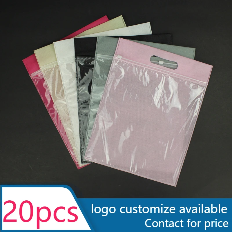 20 pcs Zip-Lock Non-Woven Fabric  storage Shopping Bags accept Customized Printing Logo for Groceries/clothes/socks