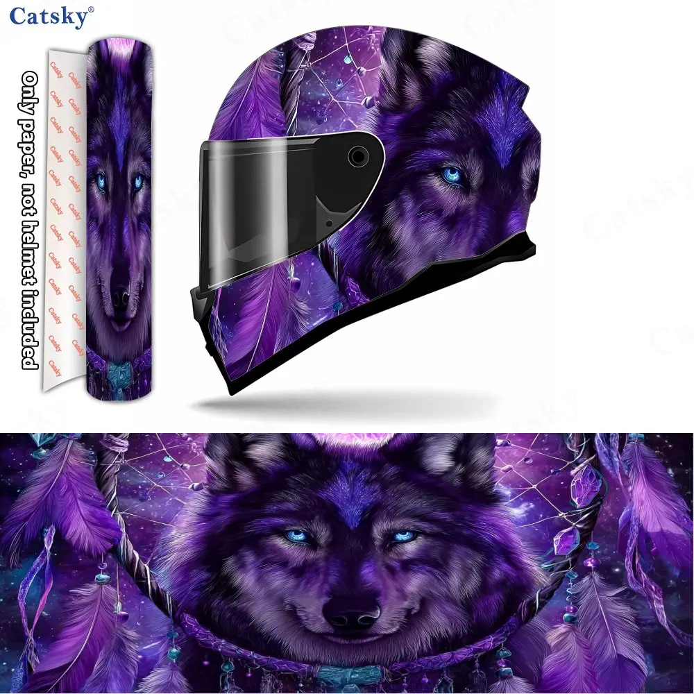 

Neon Starry Sky & Dreamcatcher Wolf Shadow Helmet Vinyl Wraps, Waterproof Scratch-Resistant Full Face Helmet Decals, Durable PVC
