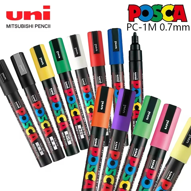 Uni POSCA 0.7mm Line Width Acrylic Marker Pens PC-1M 7-36 Colors Painting Graffiti Waterproof Light Resistant Art Markers Gifts