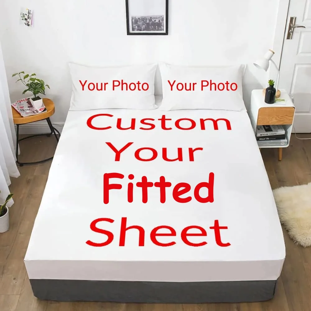 

Custom Fitted Sheet Set with Photo/Logo/Text Personalized Bedding Set 3 Piece Soft Microfiber Bed Sheet Set with 2 Pillowcases
