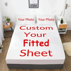 Custom Fitted Sheet Set with Photo/Logo/Text Personalized Bedding Set 3 Piece Soft Microfiber Bed Sheet Set with 2 Pillowcases