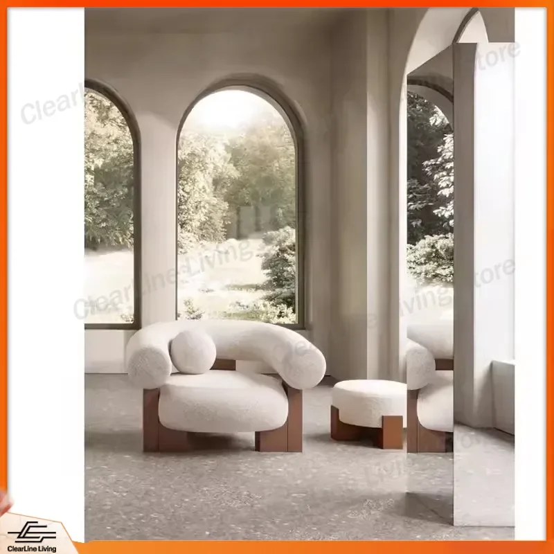 for Designer Nordic Light Luxury Textile Wooden Curved Sofa Simple Small Apartment Living Room Double Triple Seater Couch