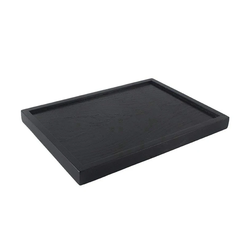 

8X Wooden Serving Tray Tea Dishes Plate- Black, 25X18x2cm