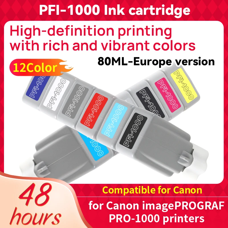 12Colors 80ML PFI-1000 PFI1000 PRO1000 Compatible Ink Cartridge With Full Pigment Ink For Canon imagePROGRAF PRO-1000 Printer