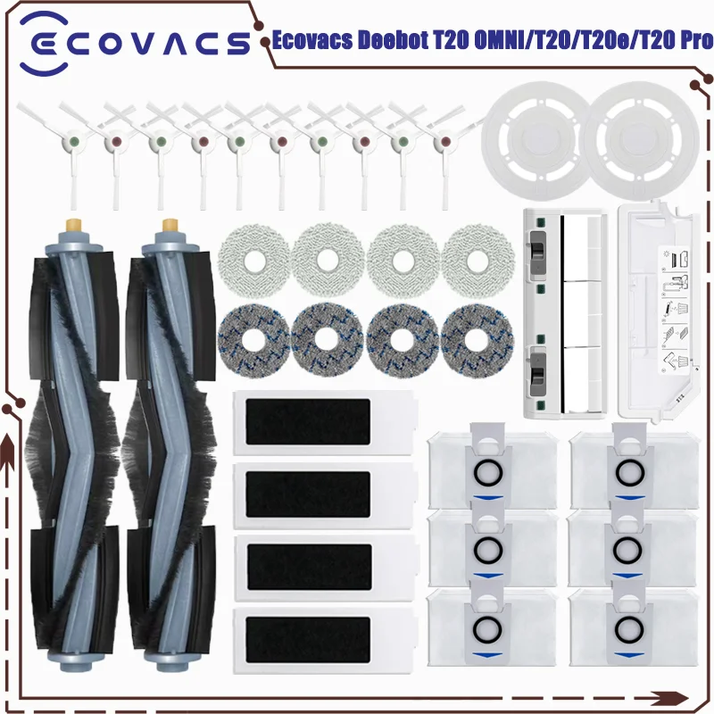 Ecovacs Deebot 액세서리, 메인 사이드 브러시 걸레 천, HEPA 필터, 먼지 봉투 교체 예비 부품, T20 OMNI, T20, T20e, T20 Pro 