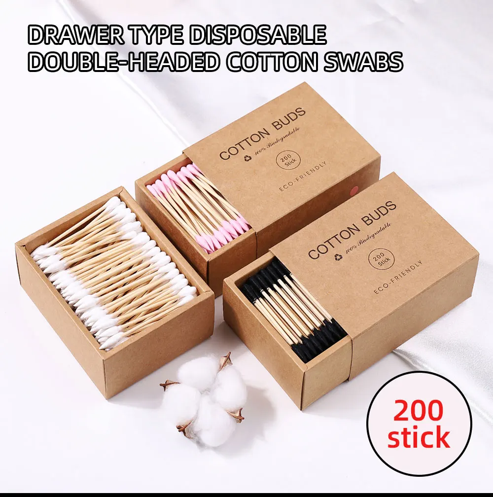 200 Teile/schachtel Nägel Holz Baumwolle Tupfer Sauber Sticks Knospe Spitze Holz Baumwolle Kopf Maniküre Detail Corrector Nagellack Entferner Kunst Werkzeug – Detail 1