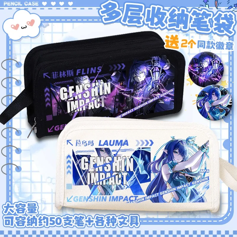 

Anime Genshin Impact Flins Lauma Aino Durin Nicole Reeyn Nefer Alice Columbina Oxford Pencil Case Double Layer Zipper Flip Bag