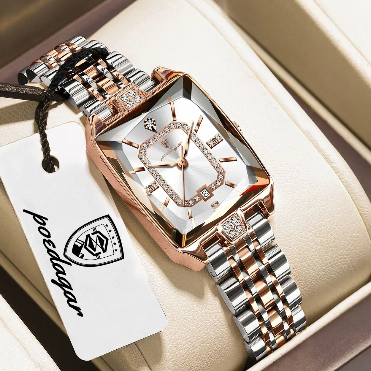

POEDAGAR Top Rectangle Quartz Watch For Woman Waterproof Calendar Simple Ladies Watch Fashion Stainless Steel Women's Wristwatch