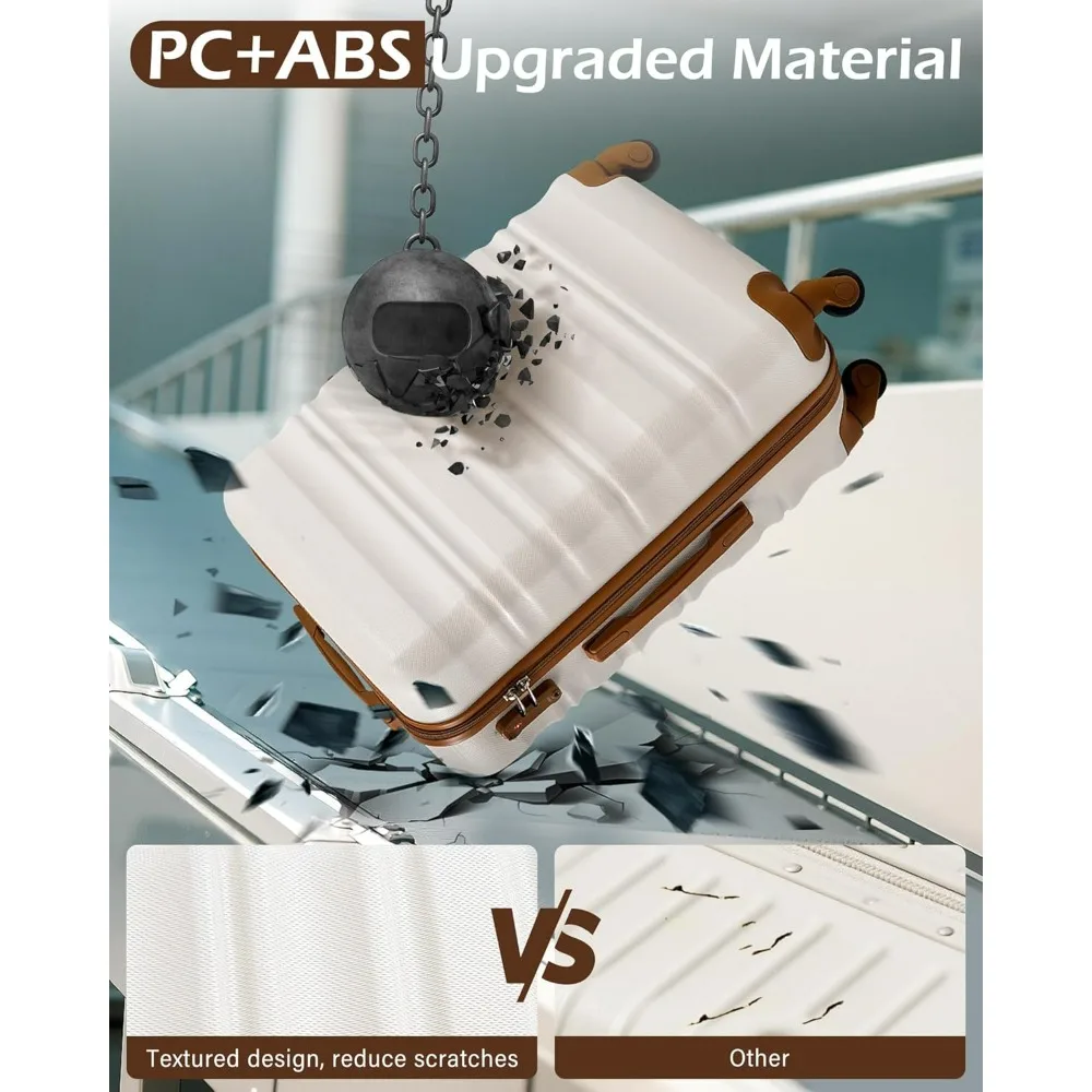 مجموعة أمتعة طويلة مكونة من 6 قطع مع غطاء صلب ABS + PC وعجلات دوارة وقفل TSA بسحاب YKK (أبيض-بني، 6