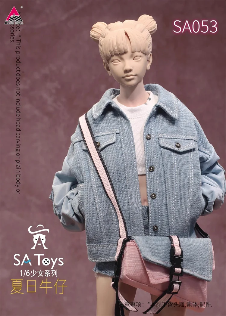 SA Toys SA053 1/6 Summer Denim Set Jacket Shorts T-Shirt Socks Bag Clothes Model Fit 12'' Female Soldier Action Figure Body Doll