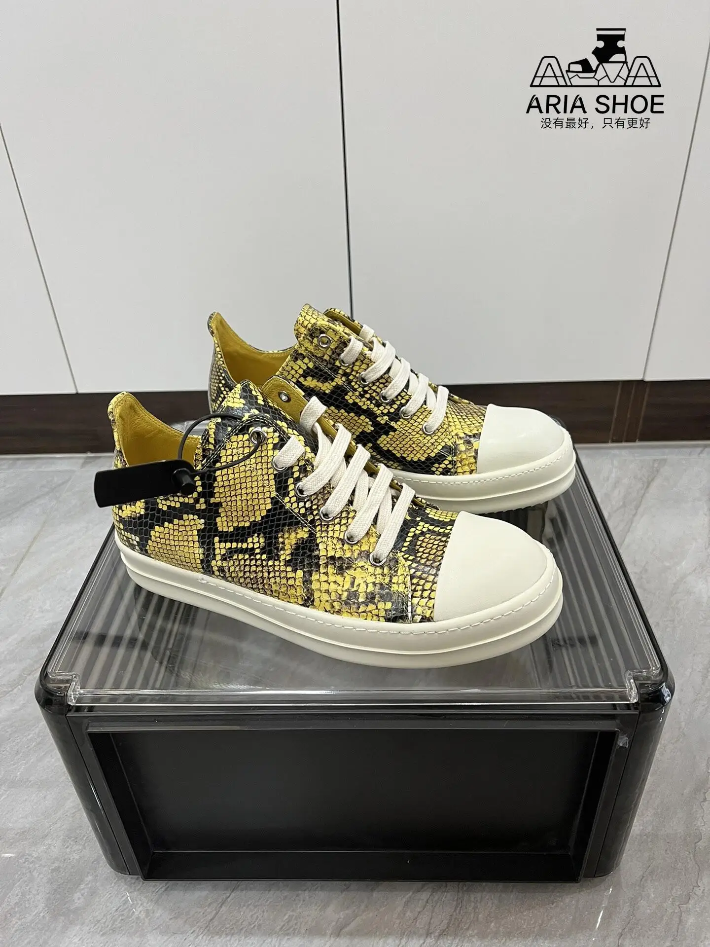 Ricks Men's Casual Shoes Handmaded High-End Yellow Python Cowhide Low Top Owen Women's  Lace-Up Minimalism Flat Leather Sneakers
