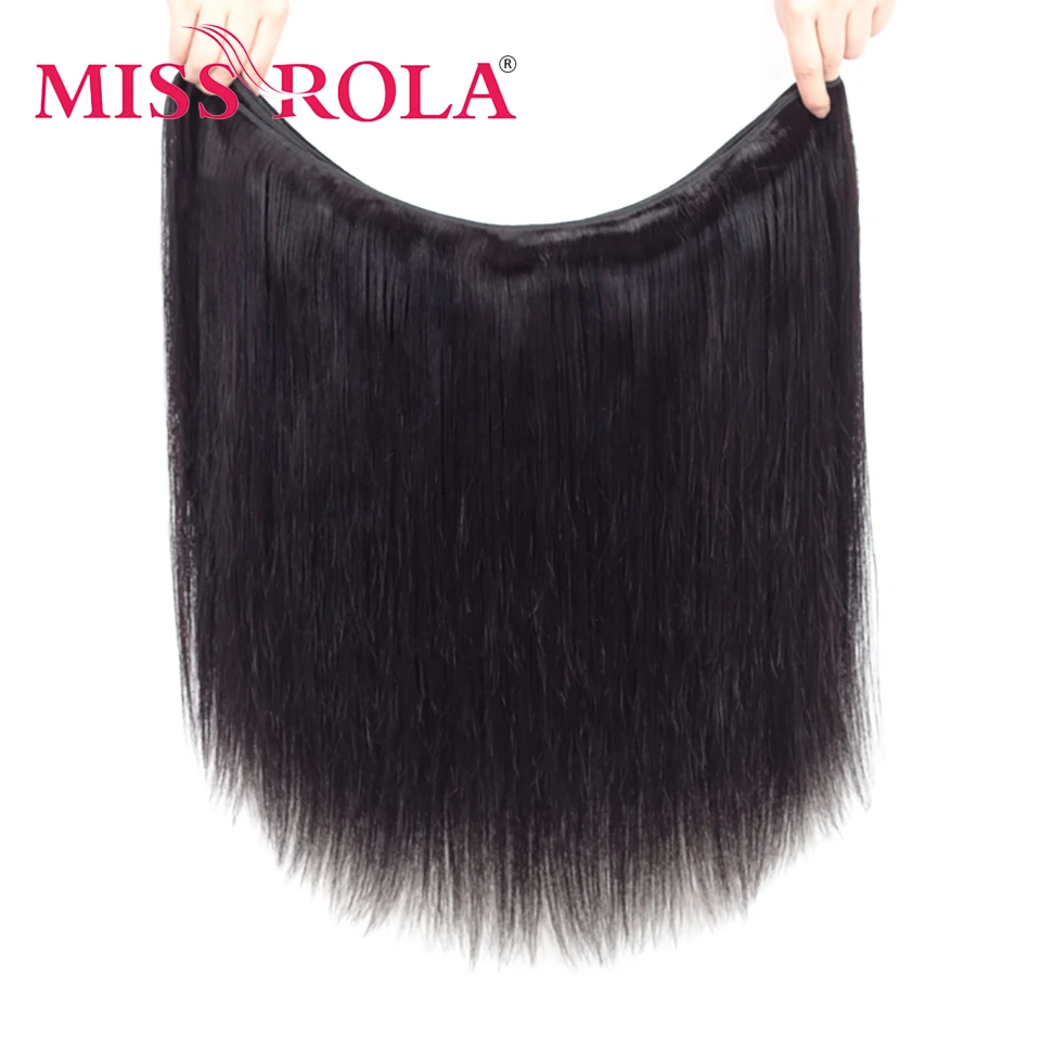 Miss Rola Brazilian Straight Hair Bundles with Closure 100% Human Hair Natural Color Non-Remy Hair 3 Bundles with 4*4Closure