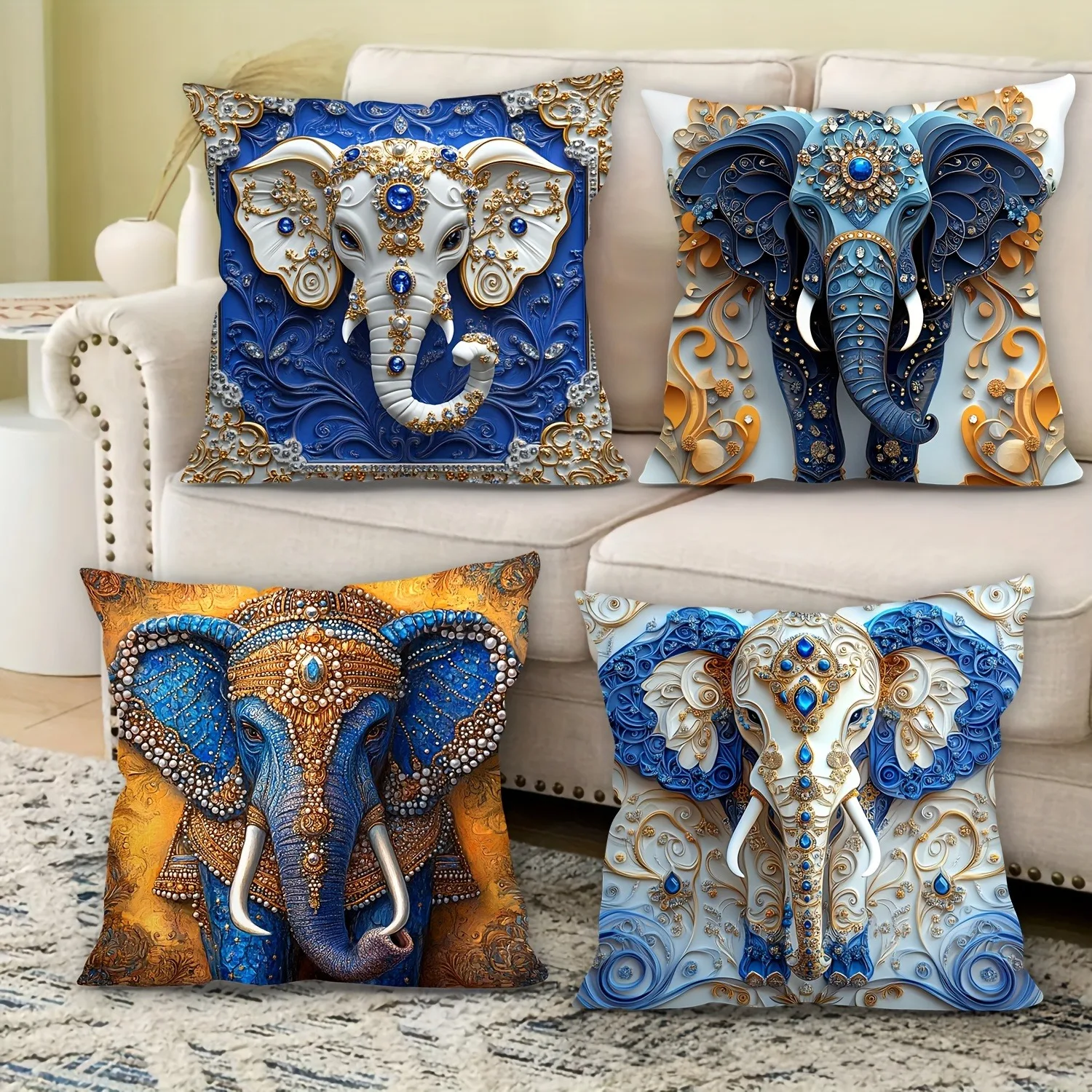 

4pcs Elegant Elephant Pillow Covers – Modern 3D Design,Perfect for Living Room Sofa & All Rooms, Stylish Elephant Decor Cushions