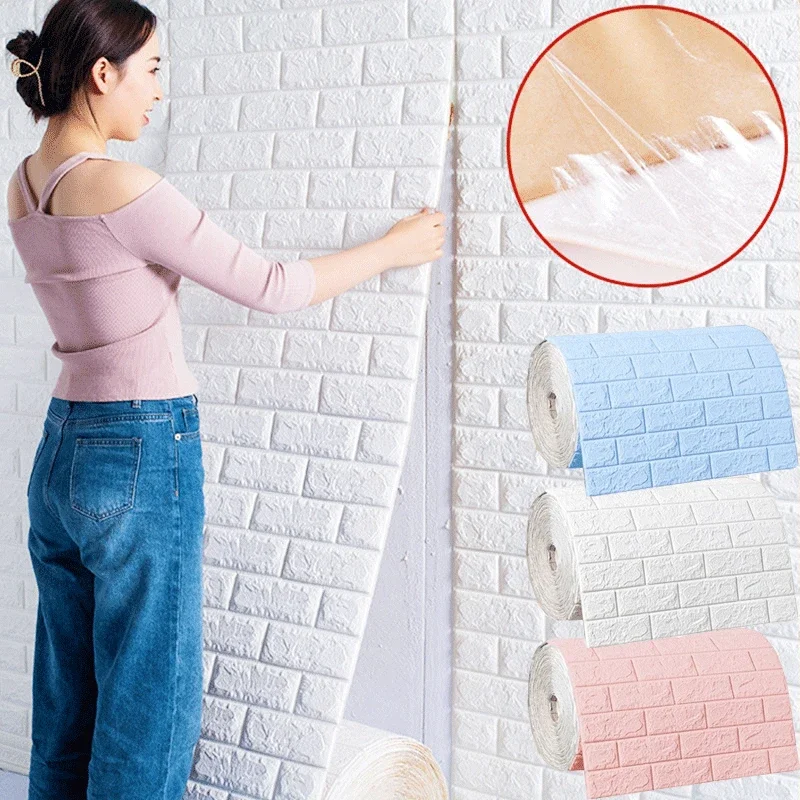 3/5/10m 3D Foam Brick Wall Stickers Self Adhesive Waterproof Living Room Home Wallpaper Wall Decal Home Decoration Wallcoverings