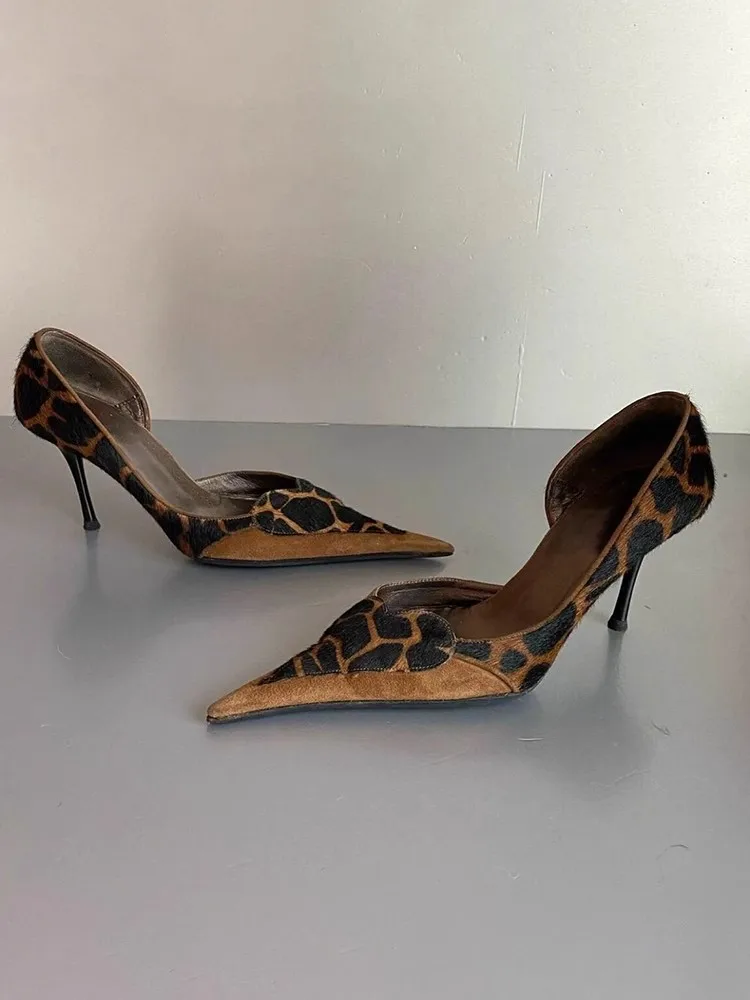 

Sexy Pointed Leopard Print High-Heeled Single Shoes for Women Shallow Mouth Thin Heel Shoes for Lady