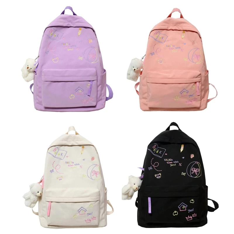 Ransel dengan Liontin Lucu Tas Sekolah Nilon untuk Remaja Perguruan Tinggi Ransel Remaja Tas Buku Wanita Daypack Kasual Siswa