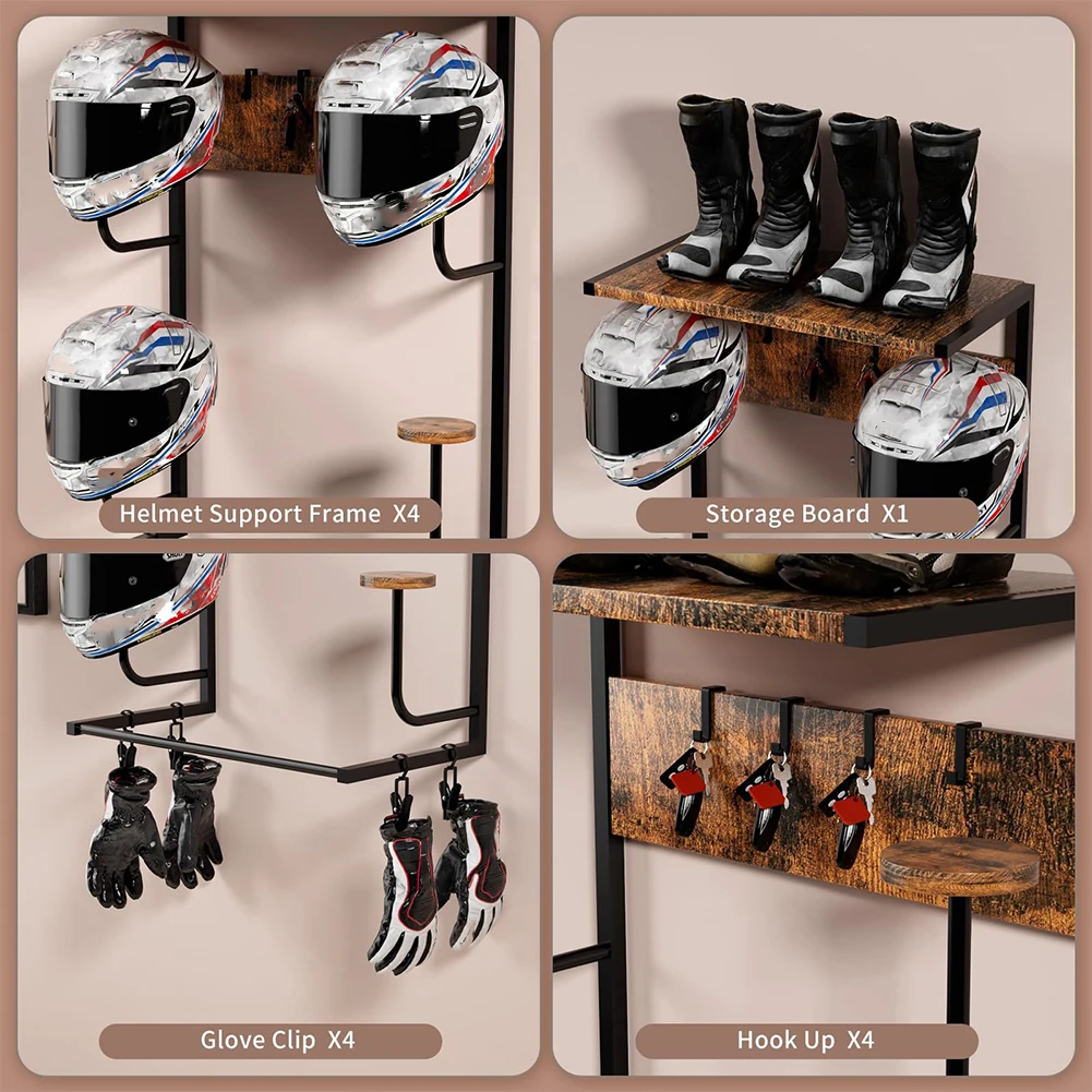

Держатель для мотоциклетного шлема с 4 зажимами и 4 крючками, настенное крепление для хранения мотоциклетных аксессуаров