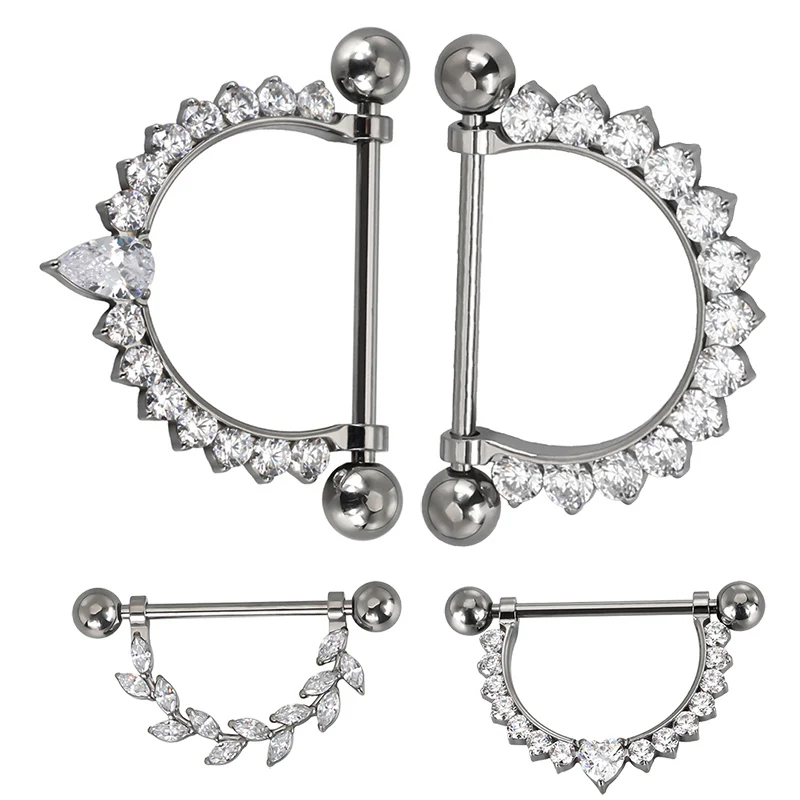 

ASTM F136 Titanium PIERC CZ Paved Hanging type Nipple Ring Barbell Nipple Hoop Piercing Bar Barbells Nipple 14G Piercing Jewelry