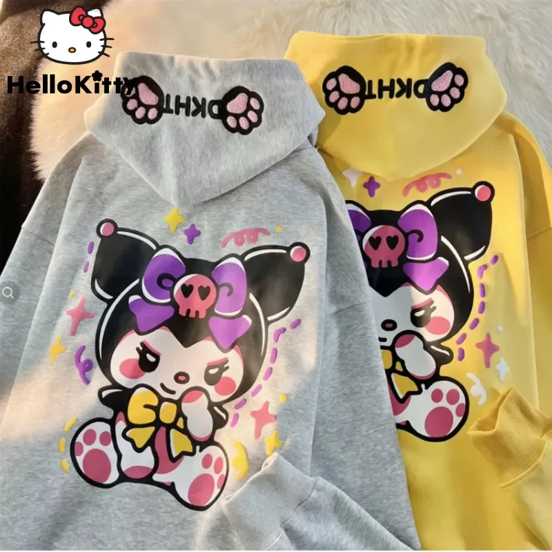 

Sanrio Cartoon Cute Kuromi Printed Hoodie For Men And Women Winter New College Style Couple Outfit Y2k Gothic Hip Hop Streetwear