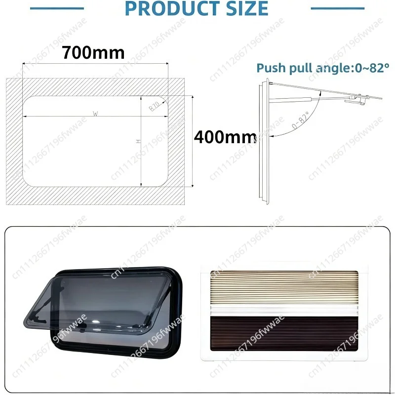 Flush Mount Acrylic Awning Window Pleated Shade Built-in Frame Size Optional Camper Van Accessories