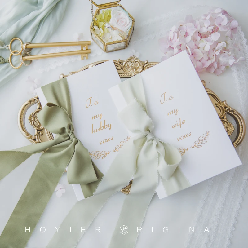 2pcs Wedding Favor Advanced Flora Merry Speech Book Ribbon The Guests Creative His and Her Vows Card Photo Props