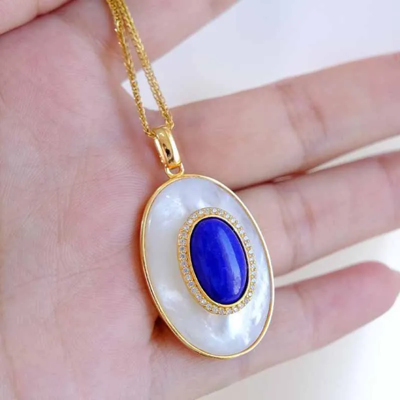Designer new artificial fritillary lapis lazuli necklace vintage pearl earrings for women high quality silver jewelry sets - Image 3