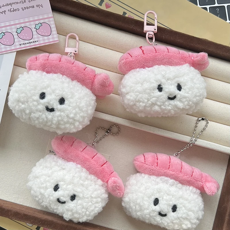 Kawaii Lovely Plush Shrimp Sushi Toy Keychain For Women Girls Cartoon Fashion Doll Key Ring Pendant Bag Decoration Accessor