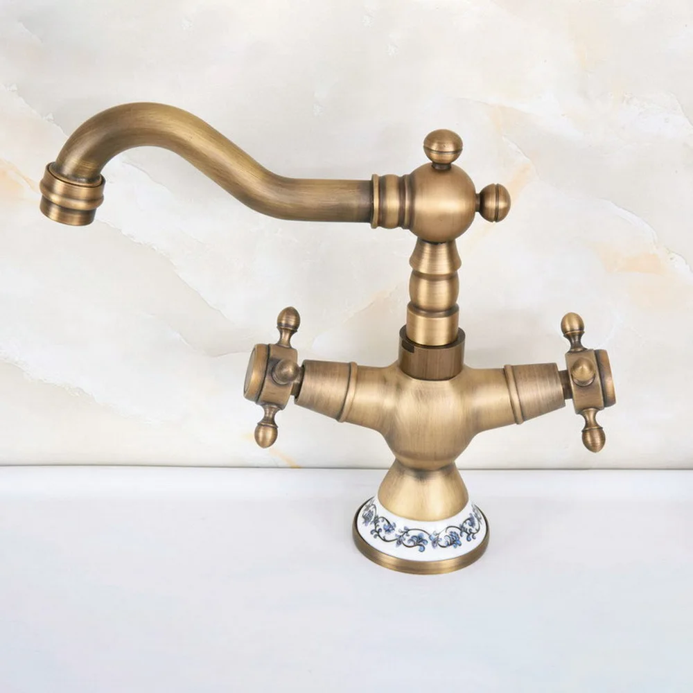 

Antique Brass Kitchen Wet Bar Bathroom Vessel Sink Faucet Single Hole Swivel Spout Mixer Tap anf601