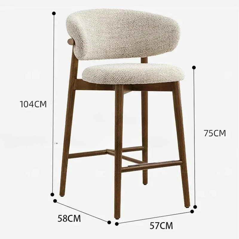 

Nordic Light Luxury Solid Wood Bar Chairs Modern Home Kitchen High Bar Stools Designer Fabric Backrest Stools for Bar Furniture