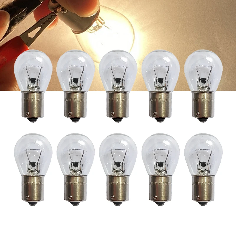 10pcs car 1156 P21W BA15S halogen lamp 12v 21W warm white reverse lights brake bulbs Stop Light Rear Turn Signal DRL 12v