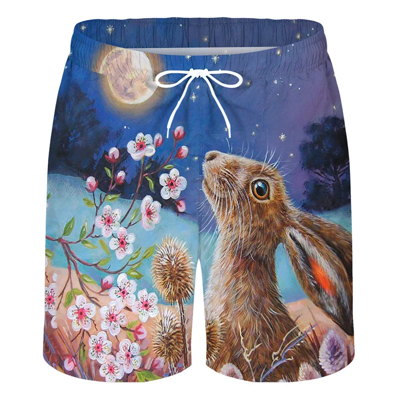 Cartoon Painting Animal 3d Print Beach Shorts Men Summer Street Short Pants Rabbit Pattern Surf Board Shorts Loose Swim Trunks