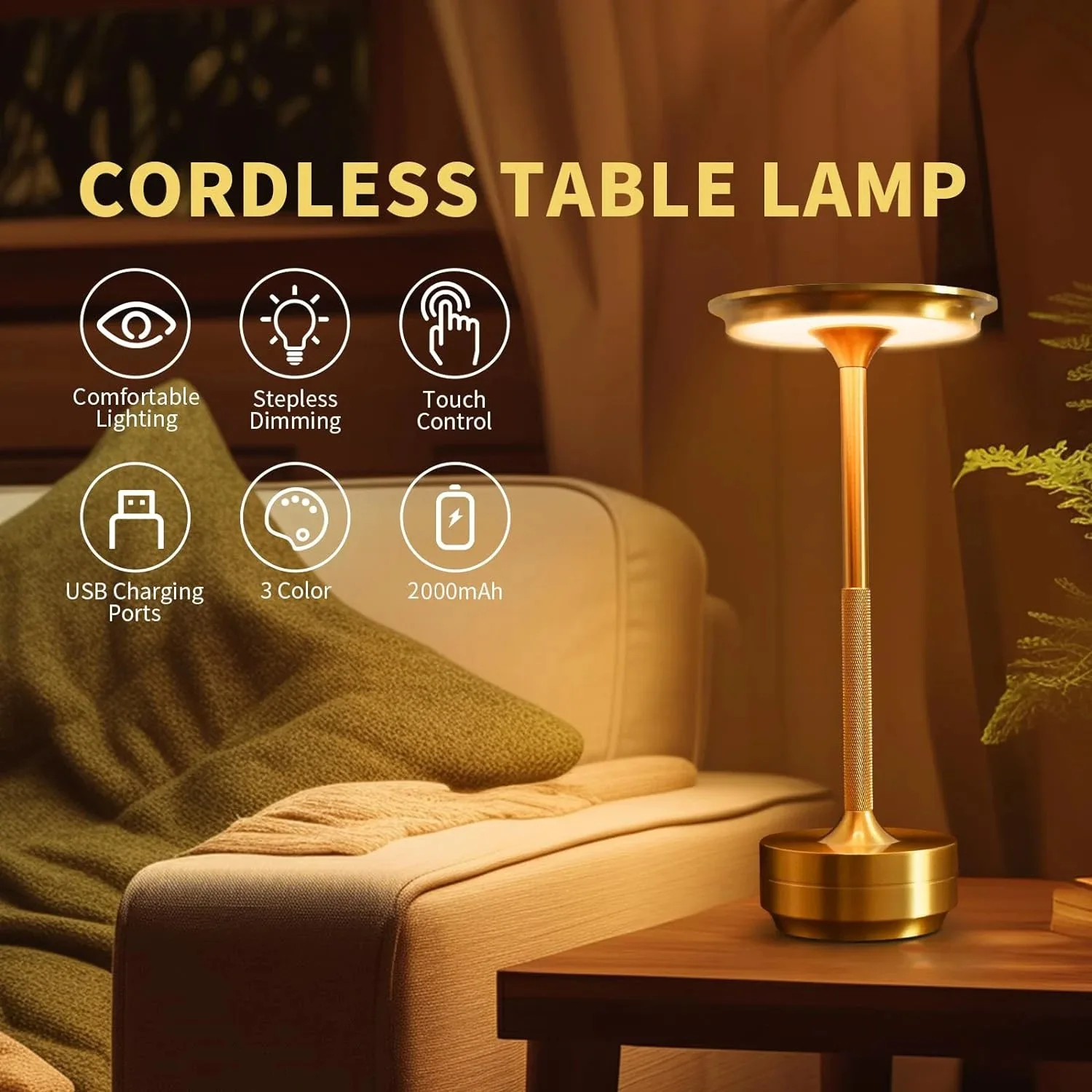 GGbingo Alloy Table Lamp Bedroom 1800mAh Wireless Desk Lamp USB-C Rechrgeable Desk Light view 4