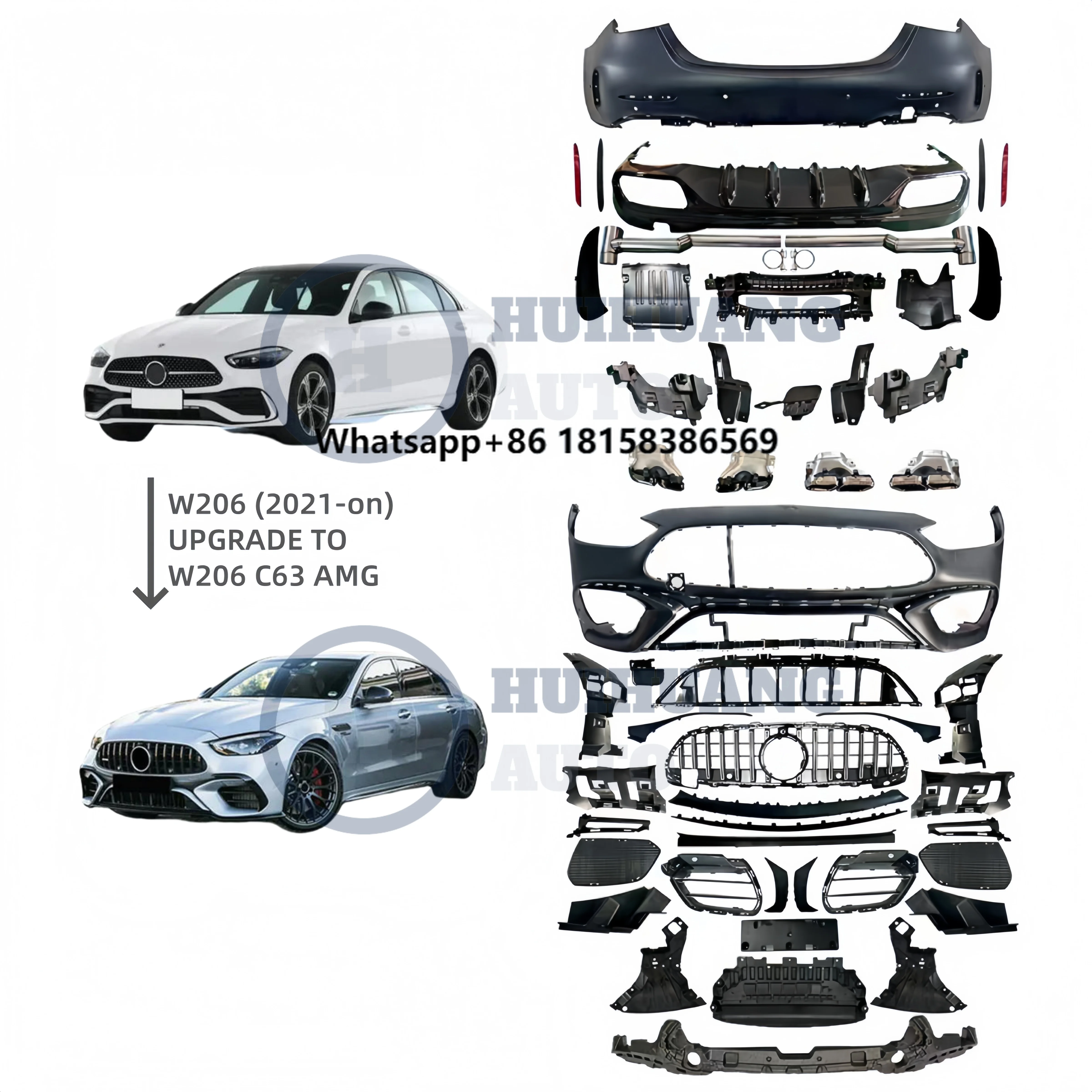 

High Quality Car Accessories W206 Parts for Mercedes benz W206 C Class 2021 2022 2023 2024 2025 Upgrade C63 Model Look