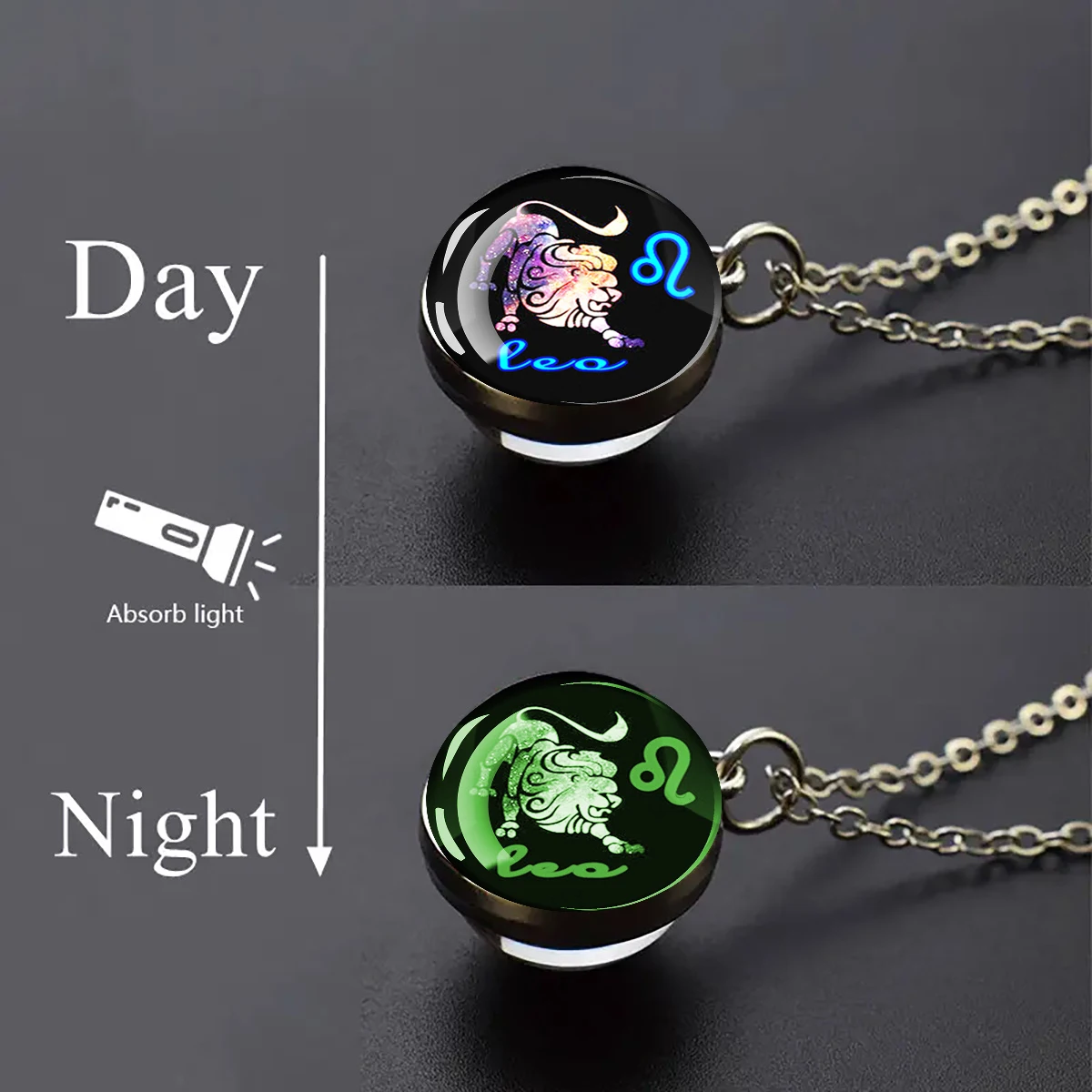 12PCS Glow in The Dark Zodiac Necklaces, 12 Constellation Glass Ball Pendant Astrology Jewelry Set