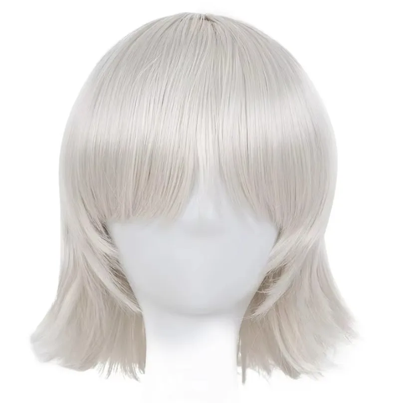 Anime Cosplay Wigs Short White Fluffy Wigs Patch Heat Resistant Synthetic Hair Party Role Play