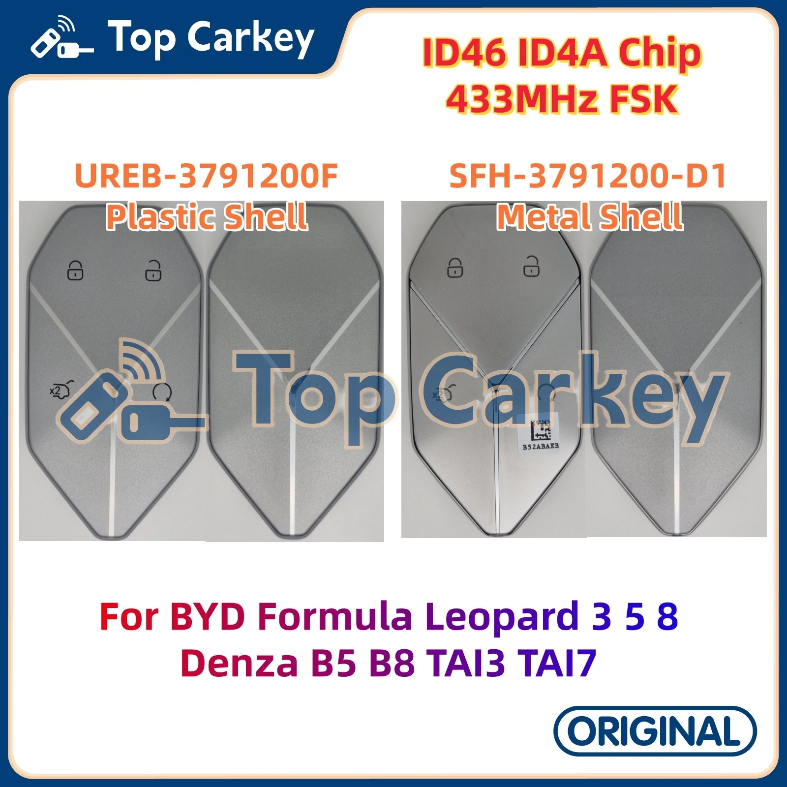 TopCarkey UREB-3791200F Original Smart Key ID46 ID4A Chip 433MHz for BYD Tai 3 Ti7 Denza B3 B5 B8 Leopard 5 8