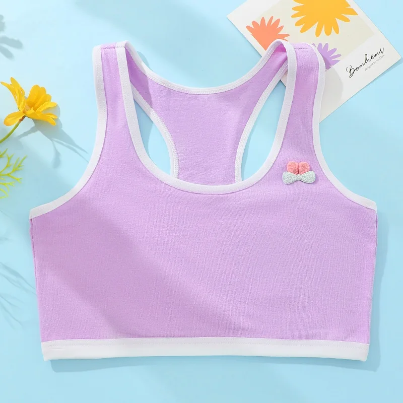 New colored vest 8-16 Y Kids Young Girls Solid Soft Cotton Bra Girls Full Cup Breathable Underwear Training Puberty Bras