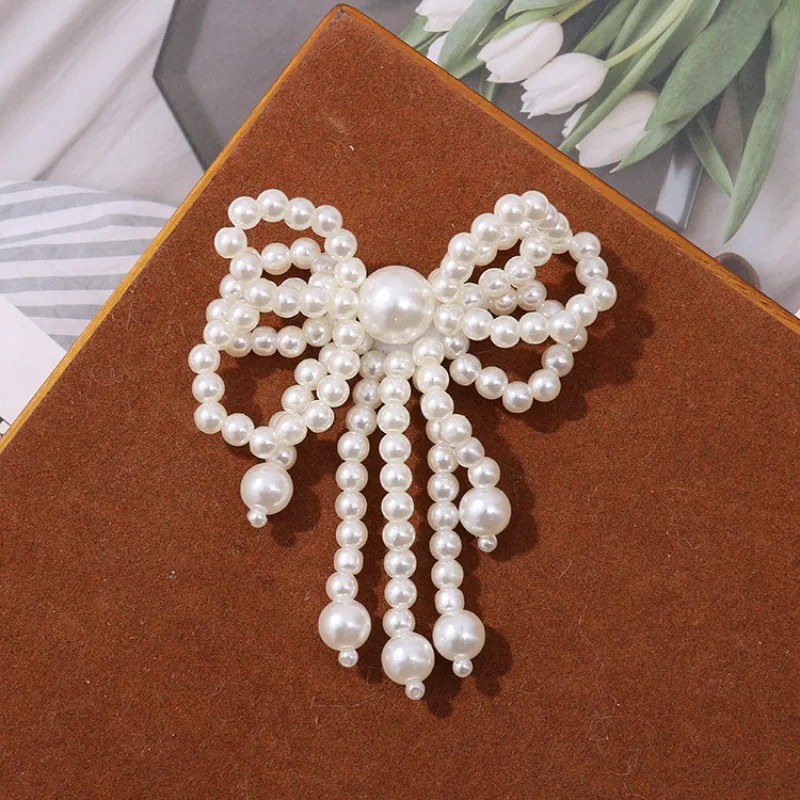 1 Piece Silver White Tassel Pearl Bow Shoe Charms for Clogs Handmade Beaded Woven Lightweight Sparkly Premium Korean Style Gift